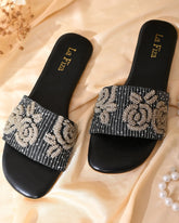 ANYA - Black & Silver Embellished Slider