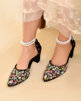NOCTURNE - Coal Black Embellished Block Heel