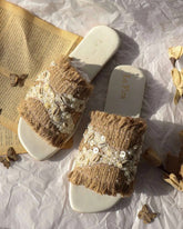 AUTUMN - White & Brown Jutt Embellished Slider