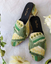IRA - Olive Green Embroidered Heel