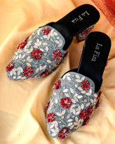 RIYA - Slate Grey Embroidered Heel