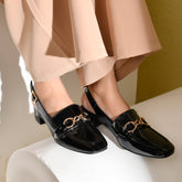THE AUSTIN - Patent Black Mule Loafer Block Heels