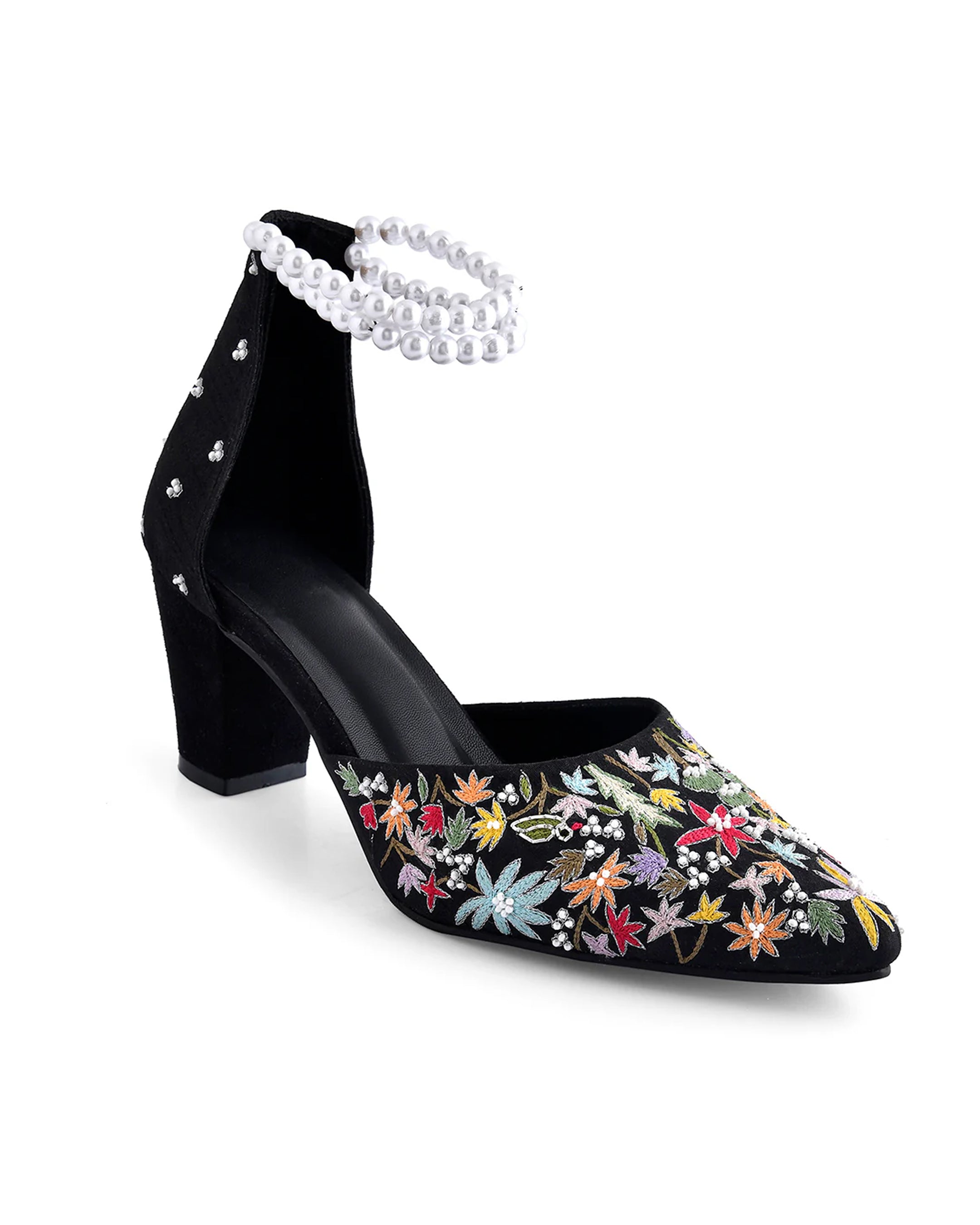 NOCTURNE - Coal Black Embellished Block Heel