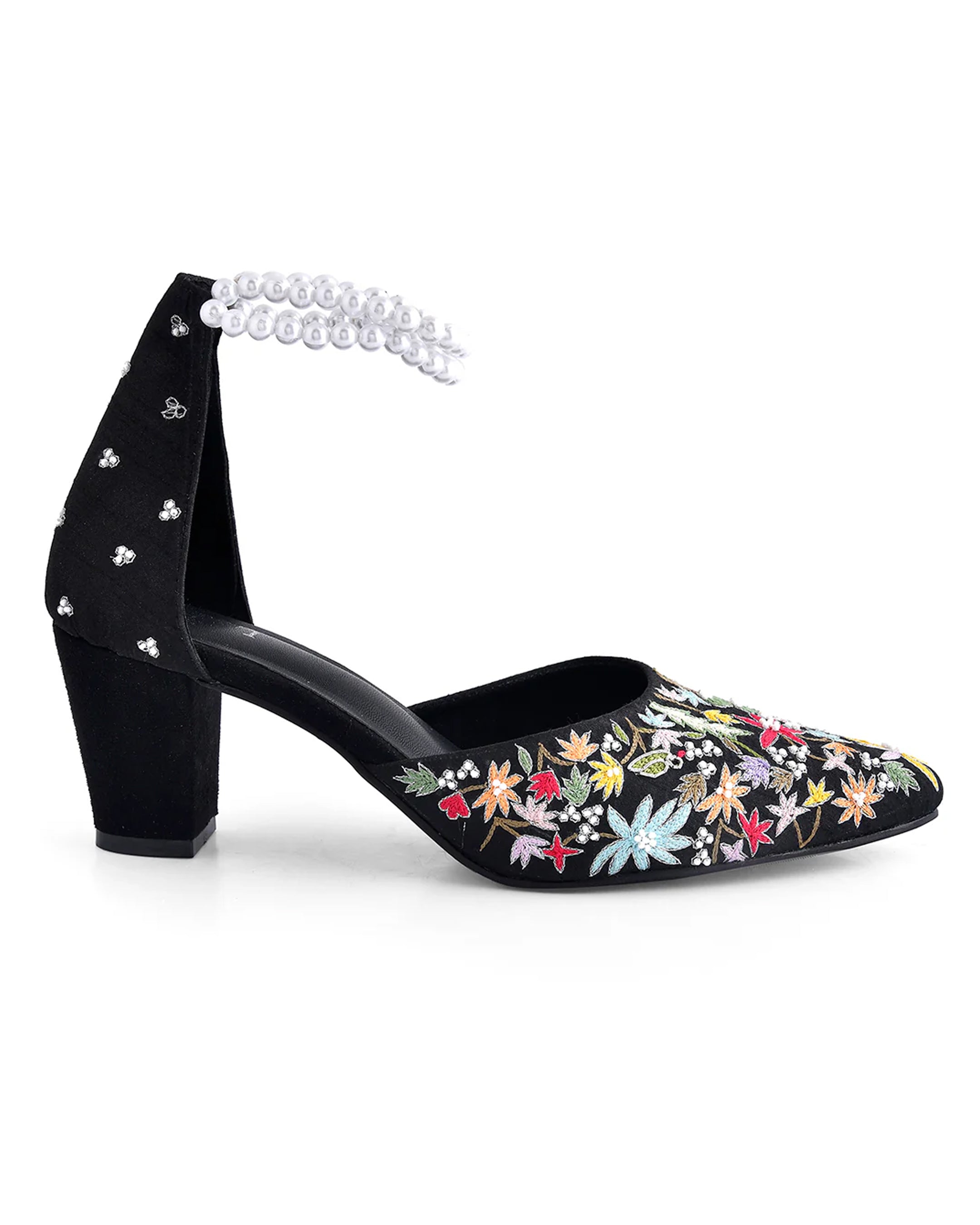 NOCTURNE - Coal Black Embellished Block Heel